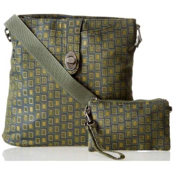 Baggalini Green Daisy Jacquard Crossbody Canvas Bag With Wallet Never Used - Picture 1 of 9